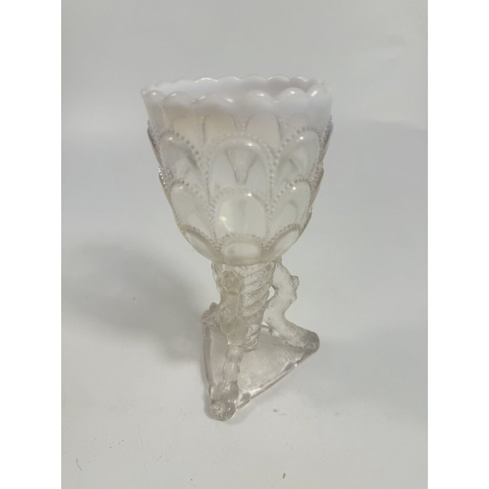 Footed Vase Glass Northwood Beads and Bark White Opalescent Vase Decorative Cup - Picture 9 of 16